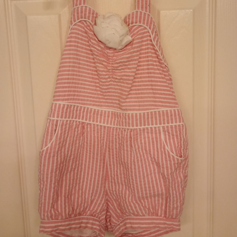 Girls pink and white striped romper